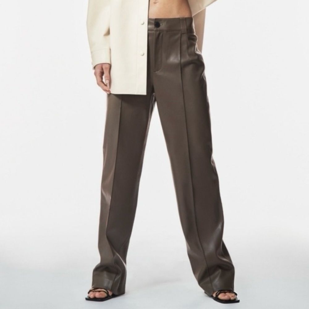 ZARA Women's Brown Faux Leather Pants Wet Beltloops Size Small
